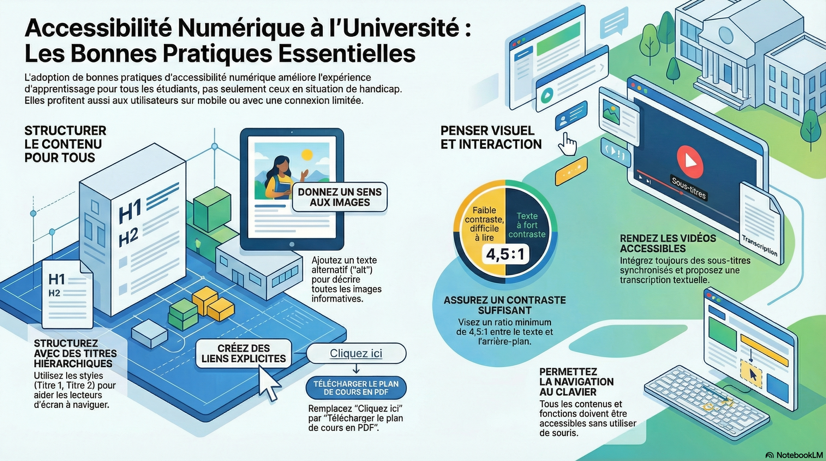 Infographie sur l'accessibilité numérique à l'université : les bonnes pratiques.